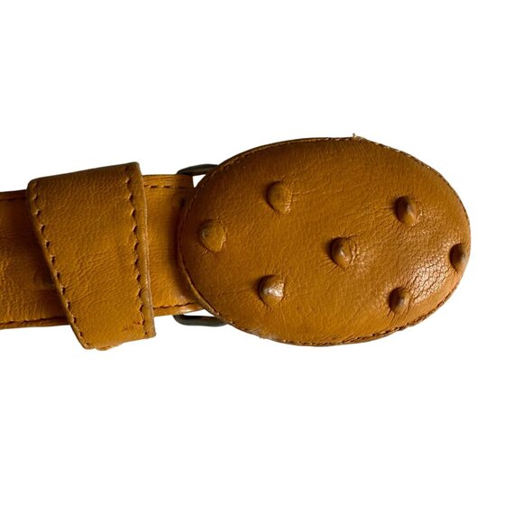 VTG Leather Ostrich Skin Belt Oval Buckle Men 24 Mustard Yellow Western Cowboy main image 5